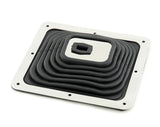Large 7-3/4 x 9 Inch Shifter Boot with Trim Ring and Mounting Screws.