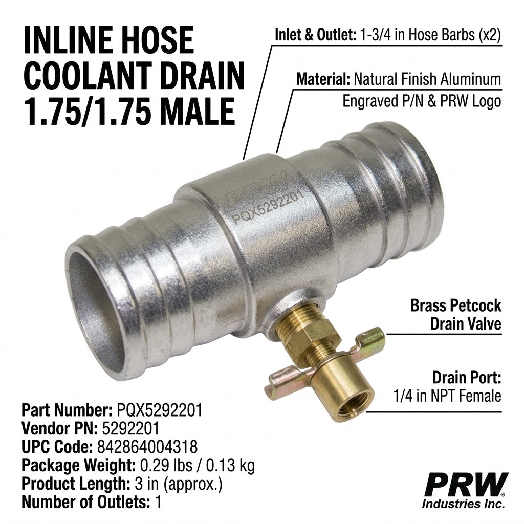 PRW Inline Hose Coolant Drain 1.75/1.75 Male