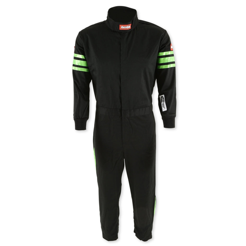 Racequip Black Suit Single Layer Kids Small Green Trim